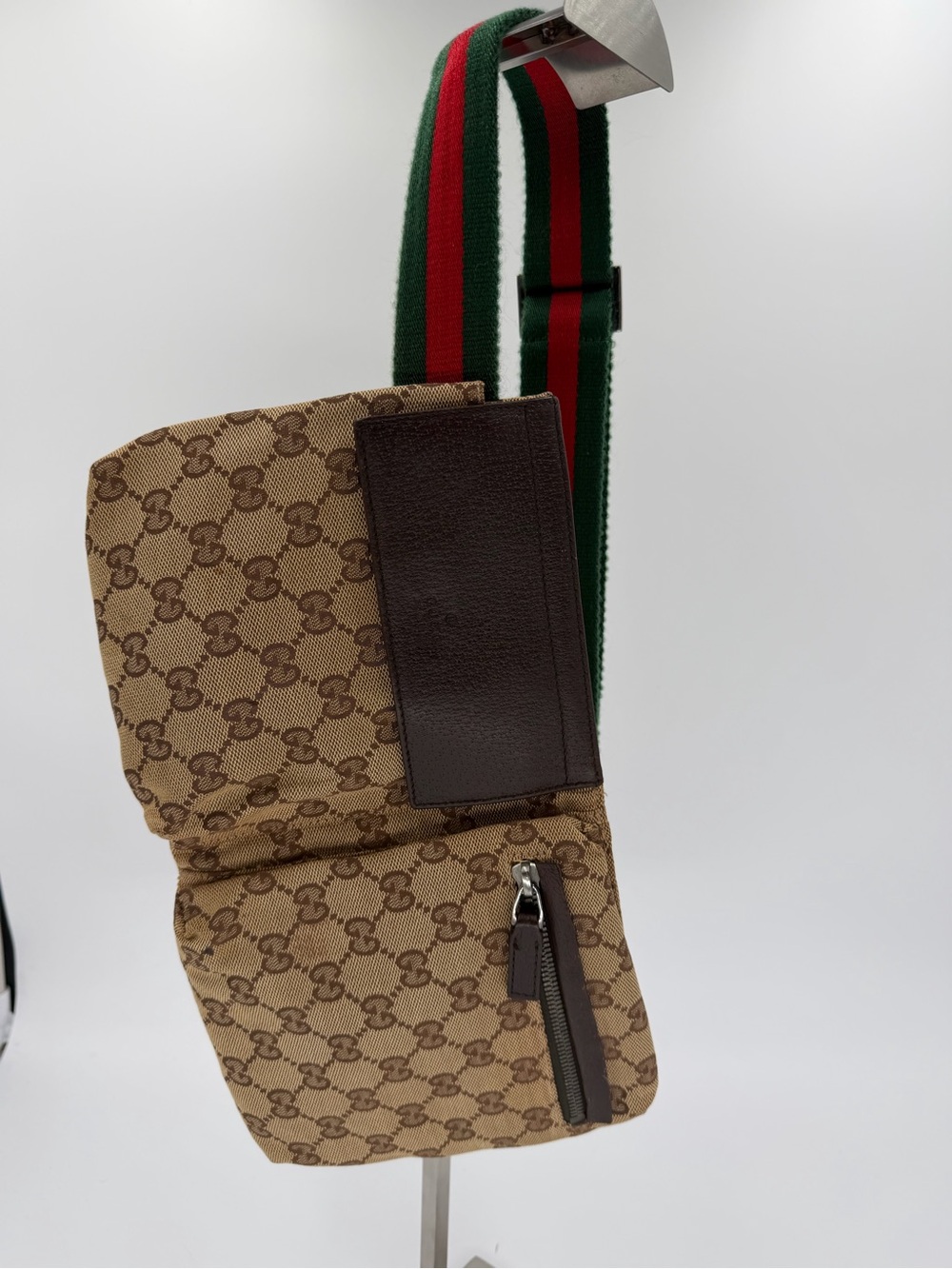 💚❤️Vintage Gucci GG Monogram Double Pocket Canvas Bum Bag with Sherry Line Belt